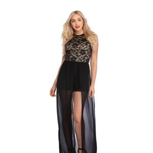 NWT Black Sexy Lace Maxi Duster Romper Dress